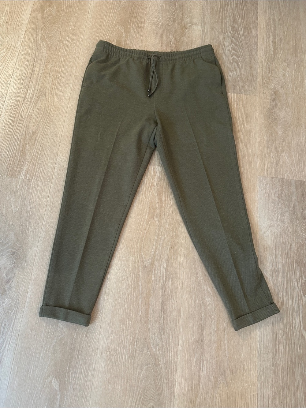 Zara Olive Green Drawstring Tapered Trousers